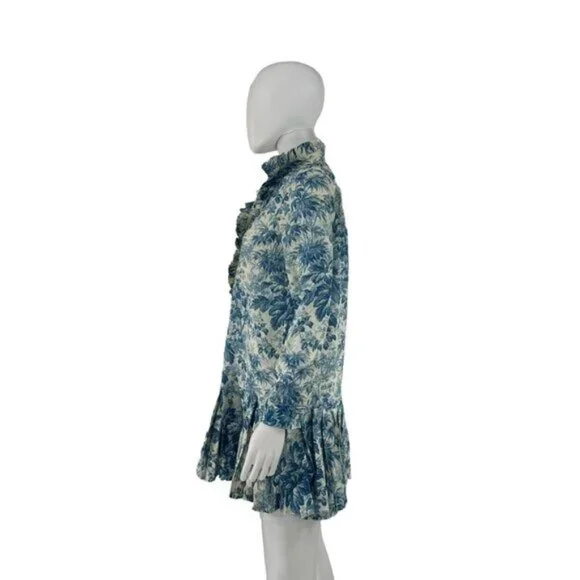 Tuckernuck Dress Misty Blue Toile Long Sleeve Drop Waist Tate Mini Dress Size S - Picture 10 of 12